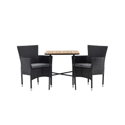 ebuy24 Holmbeck tuinmeubelset tafel, 2 stoelen naturel,zwart.
