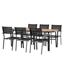 ebuy24 Holmbeck tuinmeubelset tafel 90x200cm naturel, 6 stoelen Copacabana zwart.