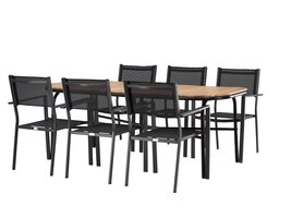 ebuy24 Holmbeck tuinmeubelset tafel 90x200cm naturel, 6 stoelen Copacabana zwart.