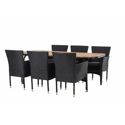 ebuy24 Holmbeck tuinmeubelset tafel 90x200cm naturel, 6 stoelen Malina zwart.