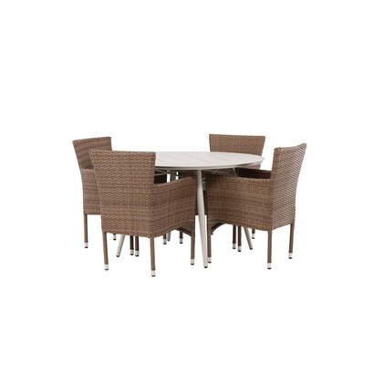 ebuy24 Lina tuinmeubelset tafel Ø120cm beige, 4 stoelen Malina naturel.