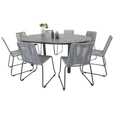 ebuy24 Marbella tuinmeubelset tafel Ø140/190cm zwart, 8 stoelen Lindos grijs.