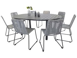 ebuy24 Marbella tuinmeubelset tafel Ø140/190cm zwart, 8 stoelen Lindos grijs.