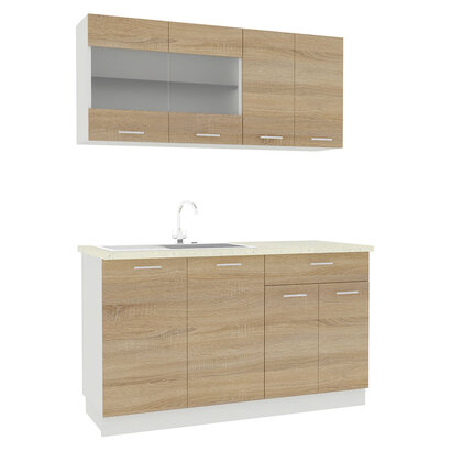 ebuy24 Esilo keukenopstelling , modulekeuken 140 cm wit, eik decor.