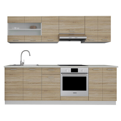 ebuy24 Esilo keukenopstelling , modulekeuken 240 cm wit, eik decor.