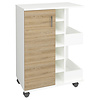 ebuy24 Esilo keukenmodule op wielen 1 deur, 2 planken, 6 wijnplanken eik decor, wit.
