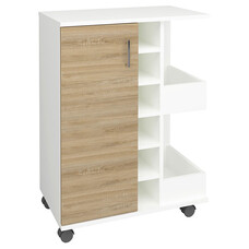 ebuy24 Esilo keukenmodule op wielen 1 deur, 2 planken, 6 wijnplanken eik decor, wit.