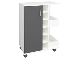 ebuy24 Esilo keukenmodule op wielen 1 deur, 2 planken, 6 wijnplanken antracietgrijs, wit.