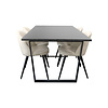 ebuy24 Amira eethoek eettafel zwart marmer print en 4 stoelen fluweel beige.