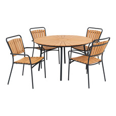 ebuy24 Cleveland tuinmeubelset eetkamertafel Ø130cm naturel, zwart en 4 Cleveland stoel naturel, zwart.