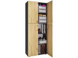 ebuy24 LonaXXL5DT schoenenkast 4 deuren antraciet, eik decor.