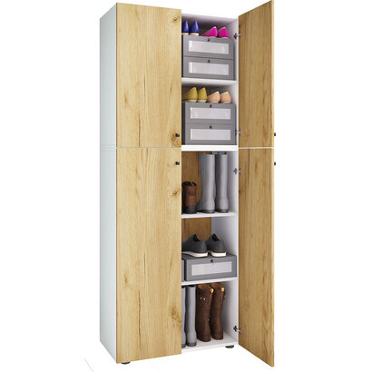 ebuy24 LonaXXL5DT schoenenkast 4 deuren wit, eik decor.