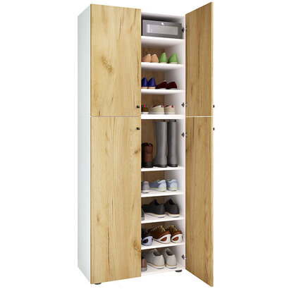 ebuy24 LonaXXL9DT schoenenkast 4 deuren wit, eik decor.