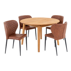 ebuy24 Metz eethoek eetkamertafel Ø118cm naturel en 4 Pisa stoel bruin.