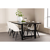 ebuy24 Oslo eethoek eetkamertafel 100x220cm zwart en 6 Skagen stoel fluweel beige.