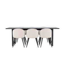 ebuy24 Oslo eethoek eetkamertafel 100x220cm zwart en 6 Skagen stoel velours beige.