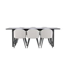 ebuy24 Oslo eethoek eetkamertafel 100x220cm zwart en 6 Skagen stoel velours grijs.