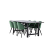 ebuy24 Oslo eethoek eetkamertafel 100x220cm zwart en 6 Skagen stoel velours groen.