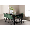 ebuy24 Oslo eethoek eetkamertafel 100x220cm zwart en 6 Skagen stoel velours groen.