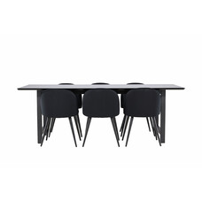 ebuy24 Oslo eethoek eetkamertafel 100x220cm zwart en 6 Skagen stoel velours zwart.