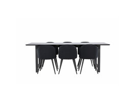 ebuy24 Oslo eethoek eetkamertafel 100x220cm zwart en 6 Skagen stoel velours zwart.