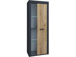 ebuy24 Usilo vitrinekast 1 deur antraciet, eik decor.