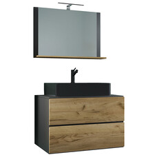 ebuy24 LendasMBL badkamer 3 delen antraciet, eik decor.