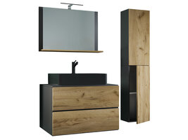 ebuy24 LendasLBL badkamer 4 delen antraciet, eik decor.