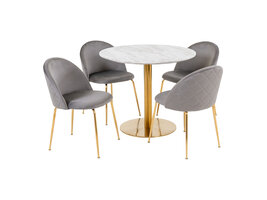 ebuy24 Bolzano eethoek eetkamertafel Ø90cm Wit en 4 Geneve stoel grijs.