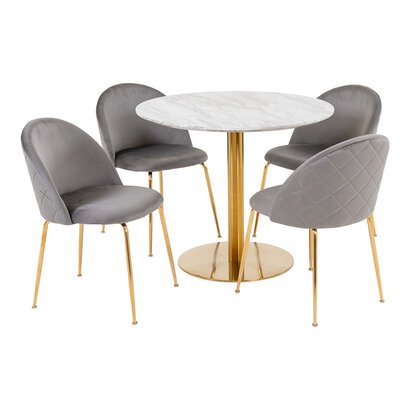 ebuy24 Bolzano eethoek eetkamertafel Ø90cm Wit en 4 Geneve stoel grijs.