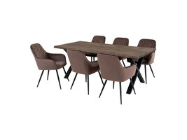 ebuy24 Toulon eethoek eetkamertafel 95x200cm naturel en 6 Harbo stoel lichtbruin.