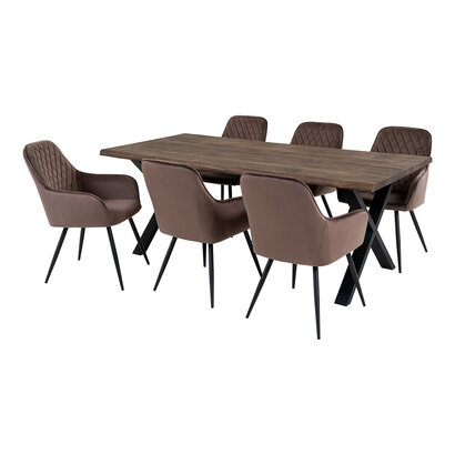 ebuy24 Toulon eethoek eetkamertafel 95x200cm naturel en 6 Harbo stoel lichtbruin.