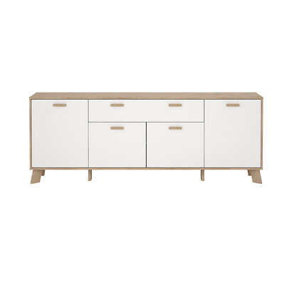 ebuy24 Ikast dressoir 4 deuren, 1 lade eiken decor, wit.