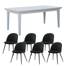 ebuy24 Venedig eethoek eettafel wit 95x180/276 met 2 stuks extra plaat 6 stoelen velours zwart.