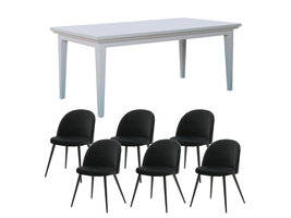 ebuy24 Venedig eethoek eettafel wit 95x180/276 met 2 stuks extra plaat 6 stoelen velours zwart.