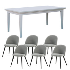 ebuy24 Venedig eethoek eettafel wit 95x180/276 met 2 stuks extra plaat 6 stoelen velours grijs.