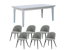 ebuy24 Venedig eethoek eettafel wit 95x180/276 met 2 stuks extra plaat 6 stoelen velours grijs.