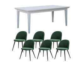 ebuy24 Venedig eethoek eettafel wit 95x180/276 met 2 stuks extra plaat 6 stoelen velours groen.