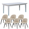 ebuy24 Venedig eethoek eettafel wit 95x180/276 met 2 stuks extra plaat 6 stoelen velours beige.