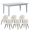ebuy24 Venedig eethoek eettafel wit 95x180/276 met 2 stuks extra plaat 6 stoelen fluweel beige.