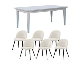 ebuy24 Venedig eethoek eettafel wit 95x180/276 met 2 stuks extra plaat 6 stoelen fluweel beige.