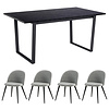 ebuy24 Tilst eethoek eettafel zwarte marmerprint 90x160 4 stoelen velours grijs.