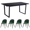 ebuy24 Tilst eethoek eettafel zwarte marmerprint 90x160 4 stoelen velours groen.