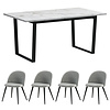 ebuy24 Tilst eethoek eettafel wit marmerprint 90x160 4 stoelen velours grijs.