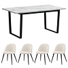 ebuy24 Tilst eethoek eettafel wit marmer print en 4 stoelen fluweel beige.