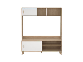 ebuy24 Ikast wandkast Systeem voor TV, 2 schuifdeuren eiken decor, wit.