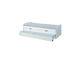 ebuy24 Ried bed 90x200 cm, 2 lades, 1 uitschuifbed wit.