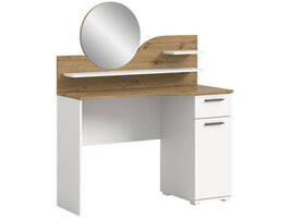 ebuy24 Vanity kaptafel met spiegel 1 lade 1 deur 2 planken wit.