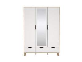 ebuy24 Ikast kledingkast 201x148x58cm, 2 deuren, 1 spiegeldeur, 2 lades eiken decor, wit.