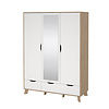 ebuy24 Ikast kledingkast 201x148x58cm, 2 deuren, 1 spiegeldeur, 2 lades eiken decor, wit.